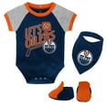 thumbnail image 1 of Outerstuff Ensemble pour Nouveau-Né Edmonton Oilers « Let's Go » Grenouillère d'Équipe, Bavoir et Chaussons, 1 of 6