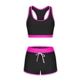 thumbnail image 7 of dazeni Women's Tankini Swimsuit Color Block Sporty Crop Tank Tops Bathing Suits High Waisted Drawstring Swim Bottom Two Piece Tummy Control Swimwear Hot Pink Small, 7 of 7