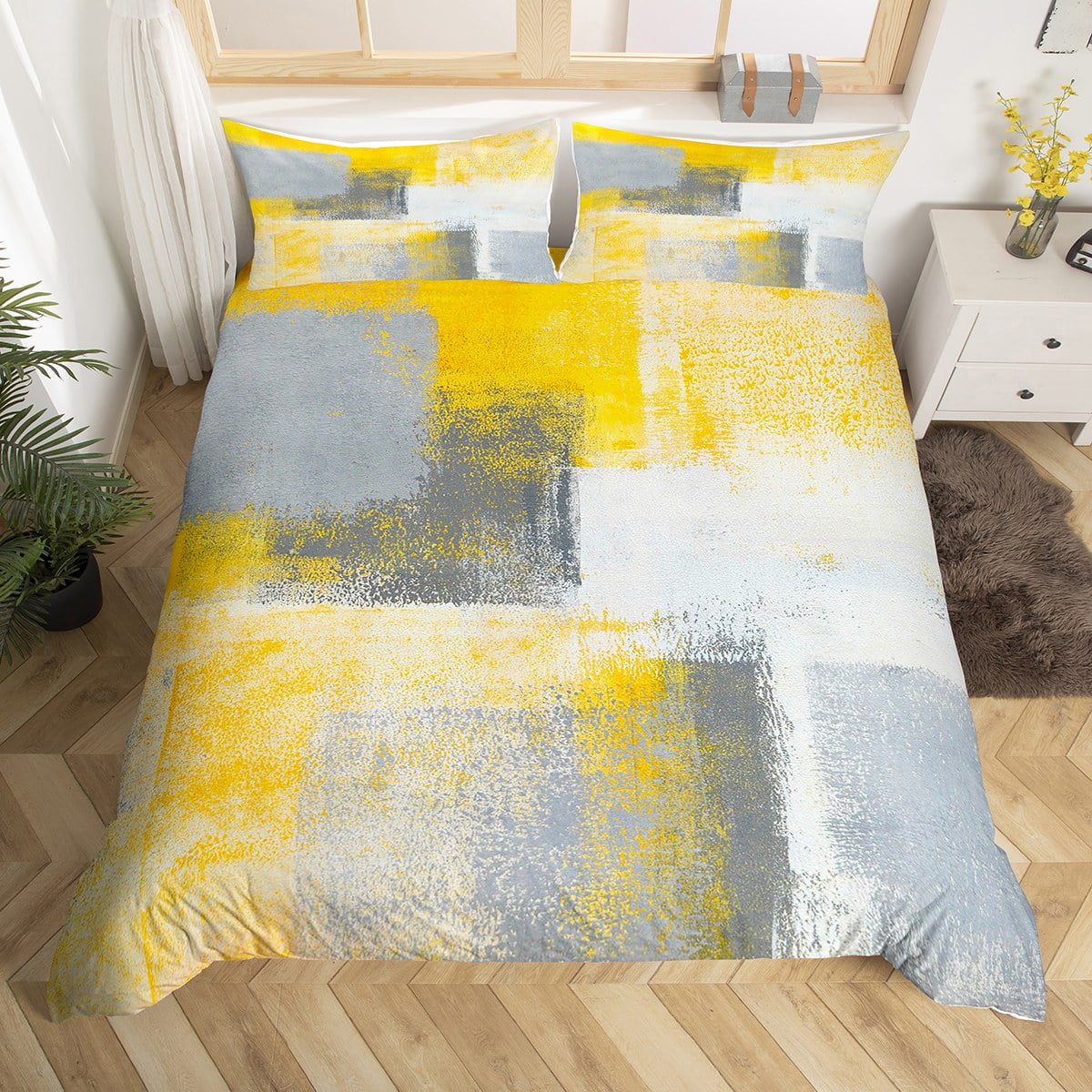 Watercolor Comforter Cover Tie Dye Bed Set, Yellow Abstract Ombre Duvet