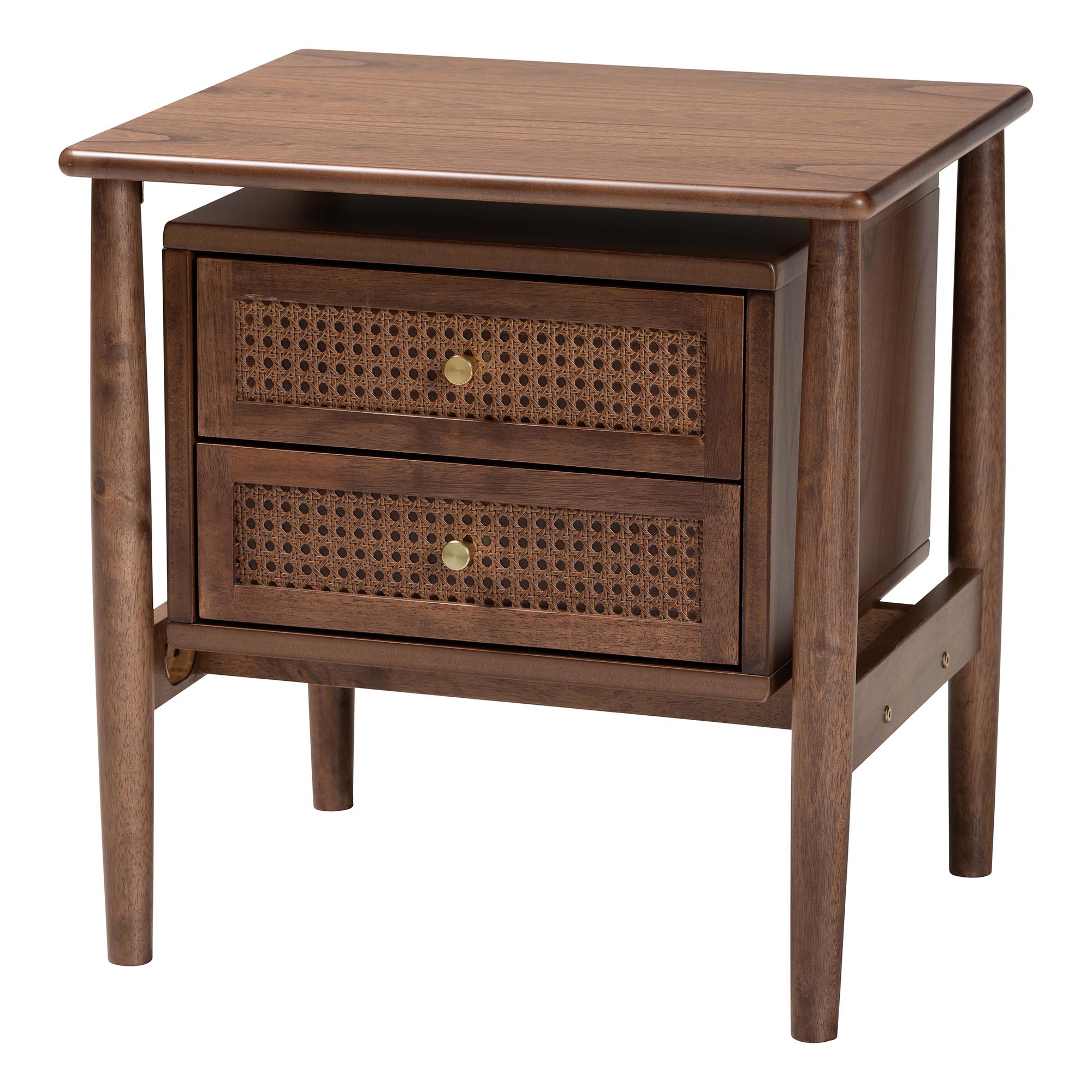 Baxton Studio Alyssa Japandi Nightstand, 2-Drawer, Walnut