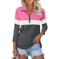 thumbnail image 2 of Women's V Neck Polo Shirt 3/4 Sleeve Quarter Zip Collared Tops Color Block Casual Dressy Fall Ladies Blouses, 2 of 5