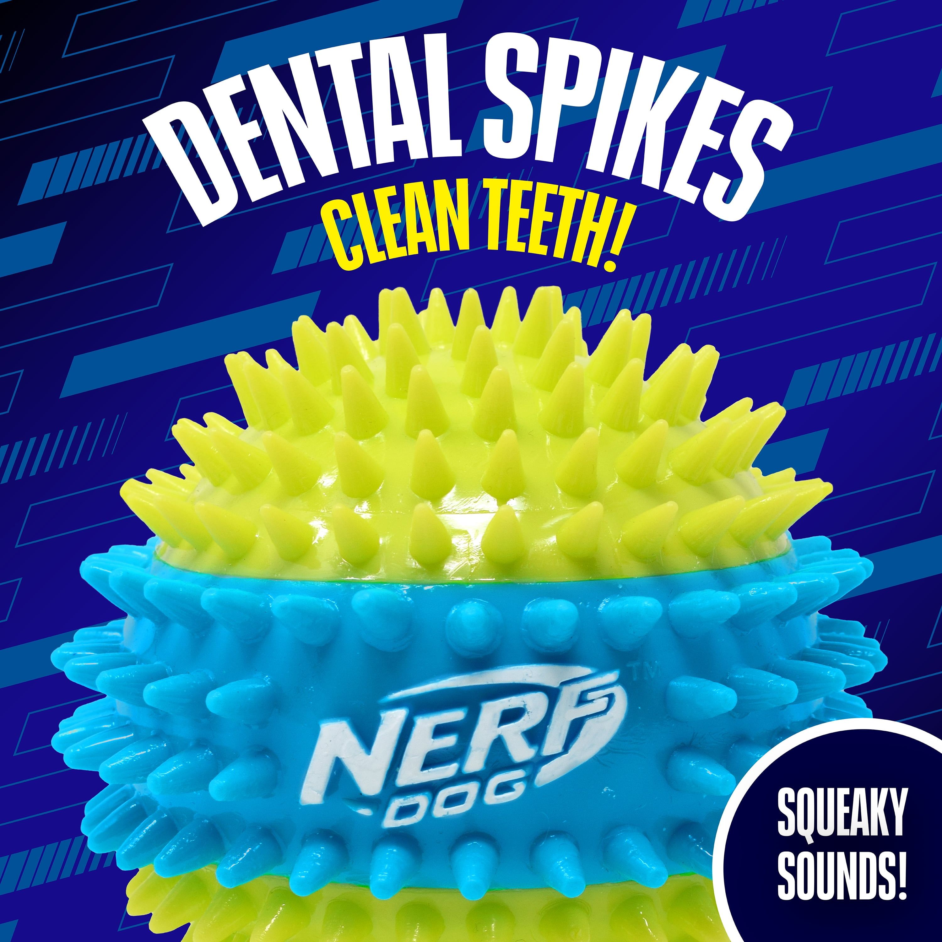 Nerf Dog TPR Spike Squeak Ball for Dogs, Green/Blue, 3.7 inch