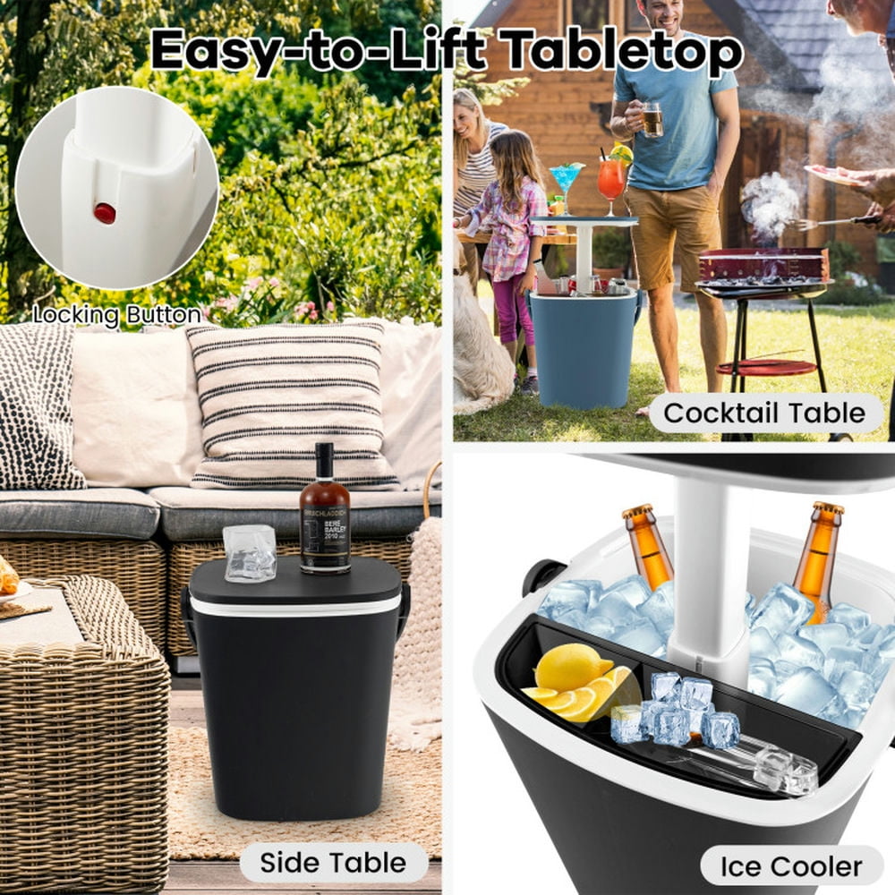 YYAo 3-in-1 Portable Cooler Bar Table with Bottle Opener and Lift Top Lid for Camping Poolside-Black