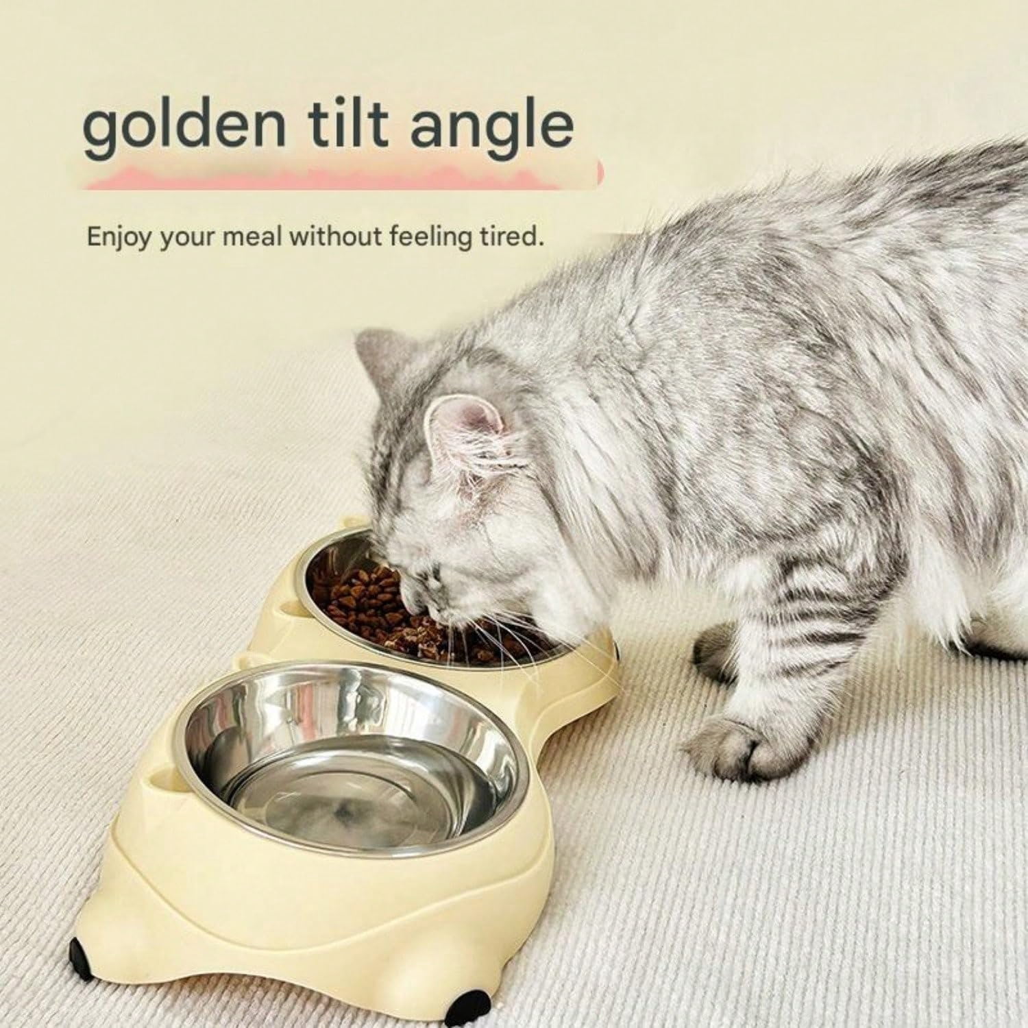 Stainless Steel Pet Bowl, Tilted Anti-Slip Feeding Station for Cats & Dogs, Easy to Clean & Helps Prevent Dark Chin (Gray, 600ml)
