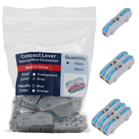 Lever Nuts Wire Connectors Bag of 25, 1 Conductor Quick Connect Electrical Splicing Connectors Easy to Operate Clamp Lever Terminals(Blue Handle and Gray Shell)