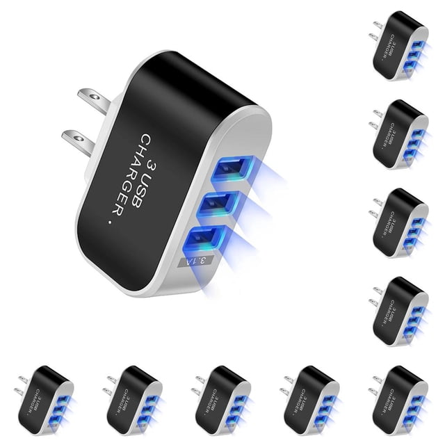 Adaptador de carga USB LED 1000mA Seitruly para tableta y teléfono móvil con indicador Negro 10piezas