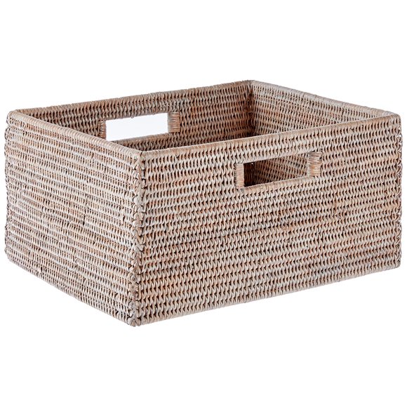 KOUBOO La Jolla Rattan Shelf Handles, Medium, White-Wash Storage Basket