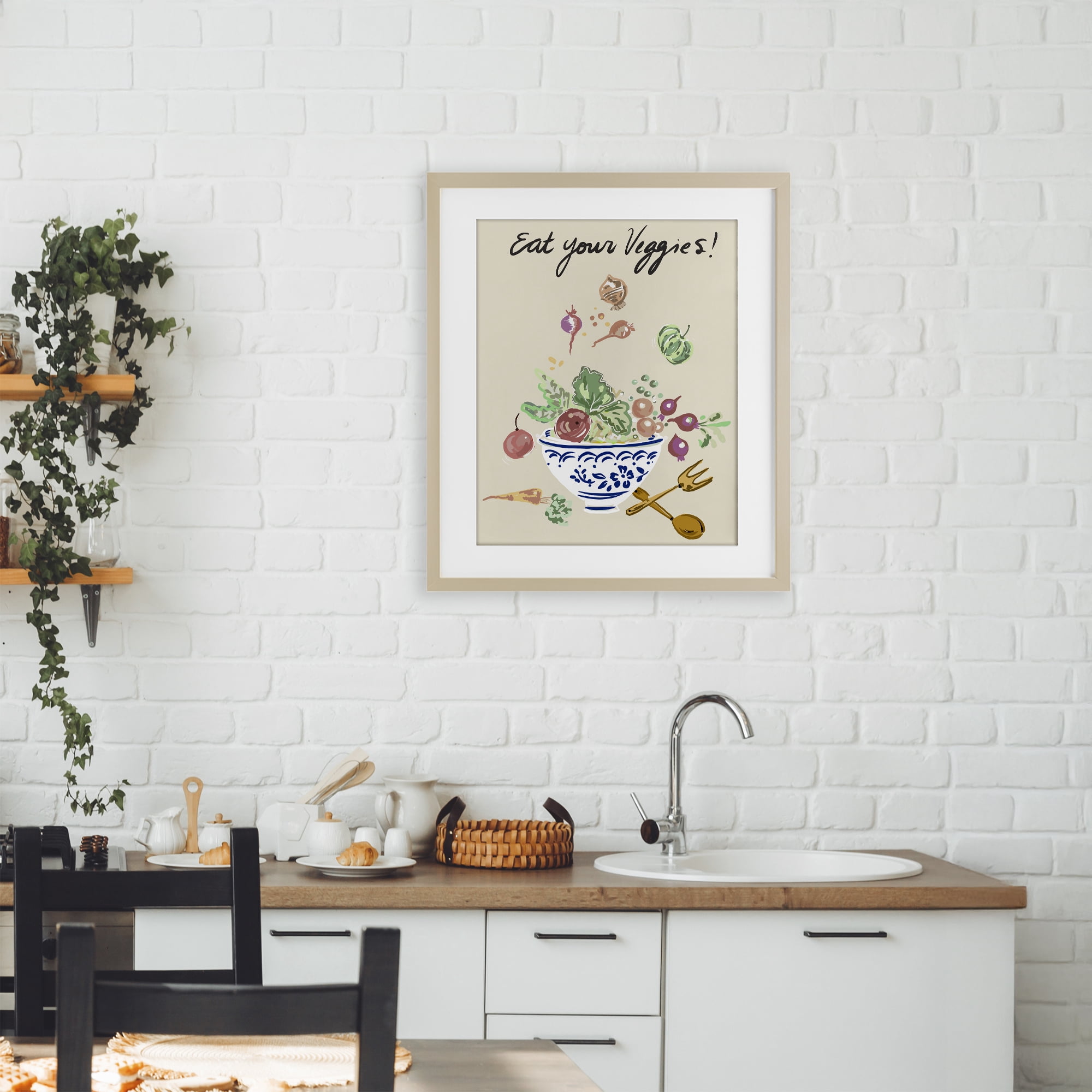 Stupell Industries Eat Your Veggies Bowl Birch Framed Print Under Glass, design by Ani Del Sol