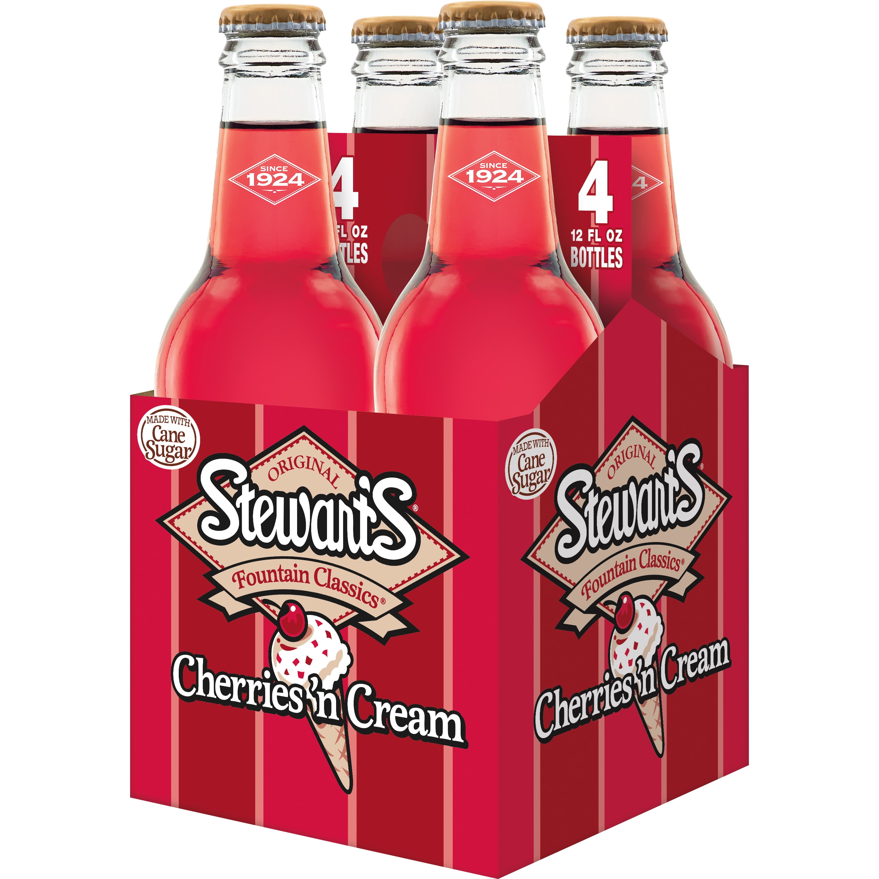 (3 pack) Stewart's Cherries 'n Cream Made with Sugar, 12 fl oz glass bottles, 4 pack