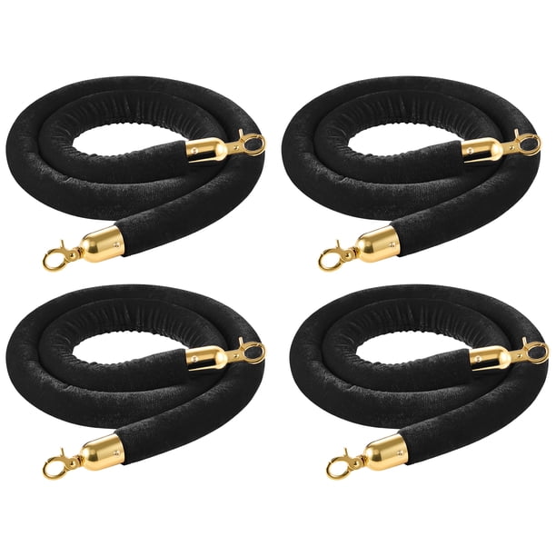 VEVOR Cuerdas de Terciopelo Negras para Postes 4 Piezas Longitud de 1,5 m, Cuerda de Barrera con Ganchos Dorados para Control de Multitudes, Barrera Separadora para Eventos, Cines, Hoteles, Fiestas