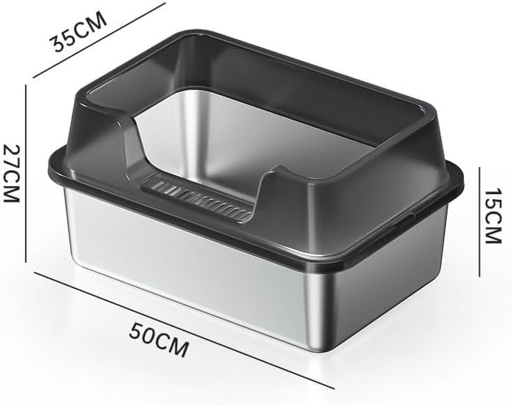 Semi-Closed Cat Litter Box with Transparent Black Cover, PP and Stainless Steel Design, 50*35*27cm