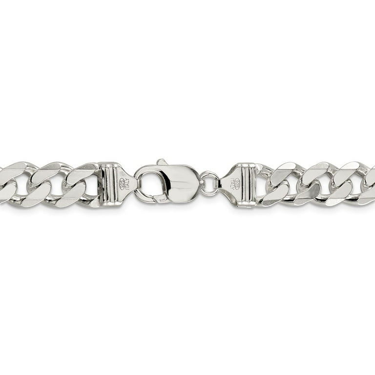 White Sterling Silver bracelet Curb chain Men's 20 in 11 mm