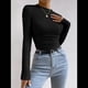 thumbnail image 5 of Tops de Punto Gofre para Mujer, Camisas de Larga, Camisetas Informales Ajustadas con Cuello Redondo, Jerséis Negro S, 5 of 8