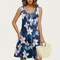 thumbnail image 3 of JTZGDY Dresses for Women Girls Cute Summer Floral Pattern Print Sleeveless Scoop Neck Tank Dress Loose Flowy Beach Sundress with Pockets Navy#02 L, 3 of 8