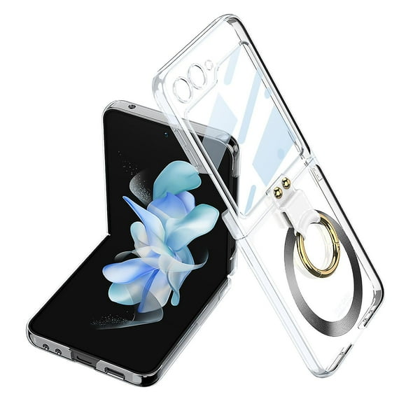 Magnetic Plating Case For Samsung Galaxy Z Flip 5 Compatible With Magsafe, Slim Pc Cover With Ring Holder & Front Screen Protector