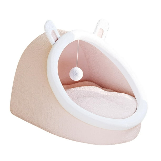 Cama para gatos, caseta para cachorros, casa para perros, cama para dormir para gatos con pelota de juguete, antideslizante, portátil Rosa Yuyangstore Cama para gatitos de felpa