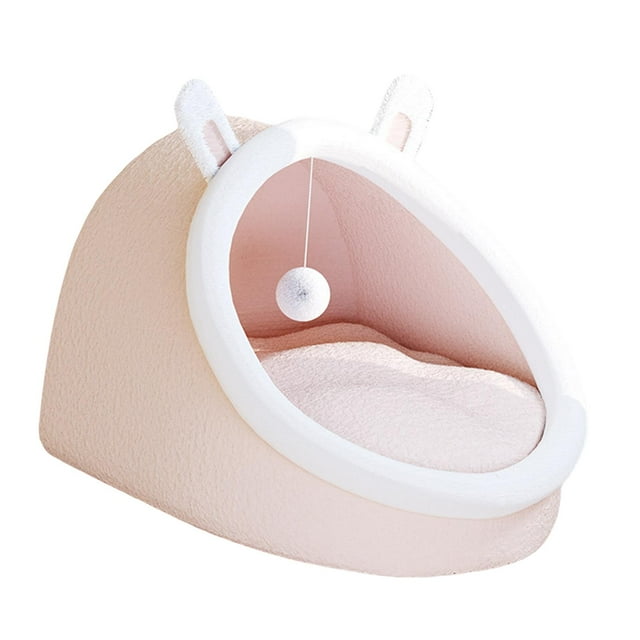 Cama para gatos, nido cálido de invierno con pelota de juego, fondo antideslizante, perrera portátil autocalentable para cachorros, cama para mascotas , Rosado, s