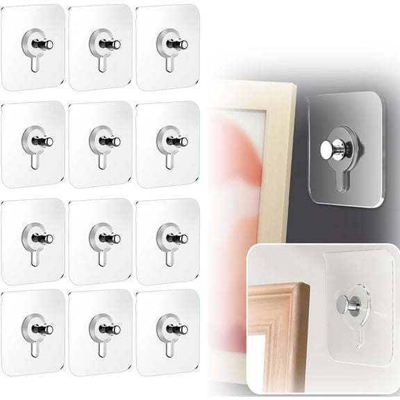 Drill Free Adhesive Hooks,Upgraded Picture Hangers Without Nails,Adhesive Wall Mount Screw Hooks for Hanging,Nail Free Wall Hangers for Kitchen, Bathroom, Home (20 PCS, 2.36 * 2.36 inch)