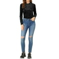 thumbnail image 2 of INSPIRE CHIC Women's Velvet Tops Round Neck Long Sleeve Casual T-Shirt XS Black, 2 of 7