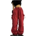 thumbnail image 2 of Owordtank Streetwear Baggy Cargo Pants for Women Ladies Juniors Wide Leg Palazzo Pants with Pockets, 2 of 7