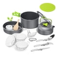 thumbnail image 1 of Pot Camping al aire libre aluminio portátil de utensilios de cocina Kettle 2-3 personas Senderismo Equipo anti-Scald Cuchara Freying Pan Green 14 paquetes Scienceny OD003505-03B, 1 of 7
