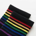 thumbnail image 3 of Unisex Rainbow Striped Crew Socks Soft Breathable Mid Calf Socks Colorful Ribbed Cuff Fashion Casual Socks for Men Women Daily Street Holiday Outfit,1 Pair, 3 of 4