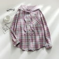 thumbnail image 2 of Kaprioy Womens Plaid Hoodie Long Sleeve Jacket Button Drawstring Casual Early Fall Fashion Shirts with Pocket Purple, L, 2 of 8