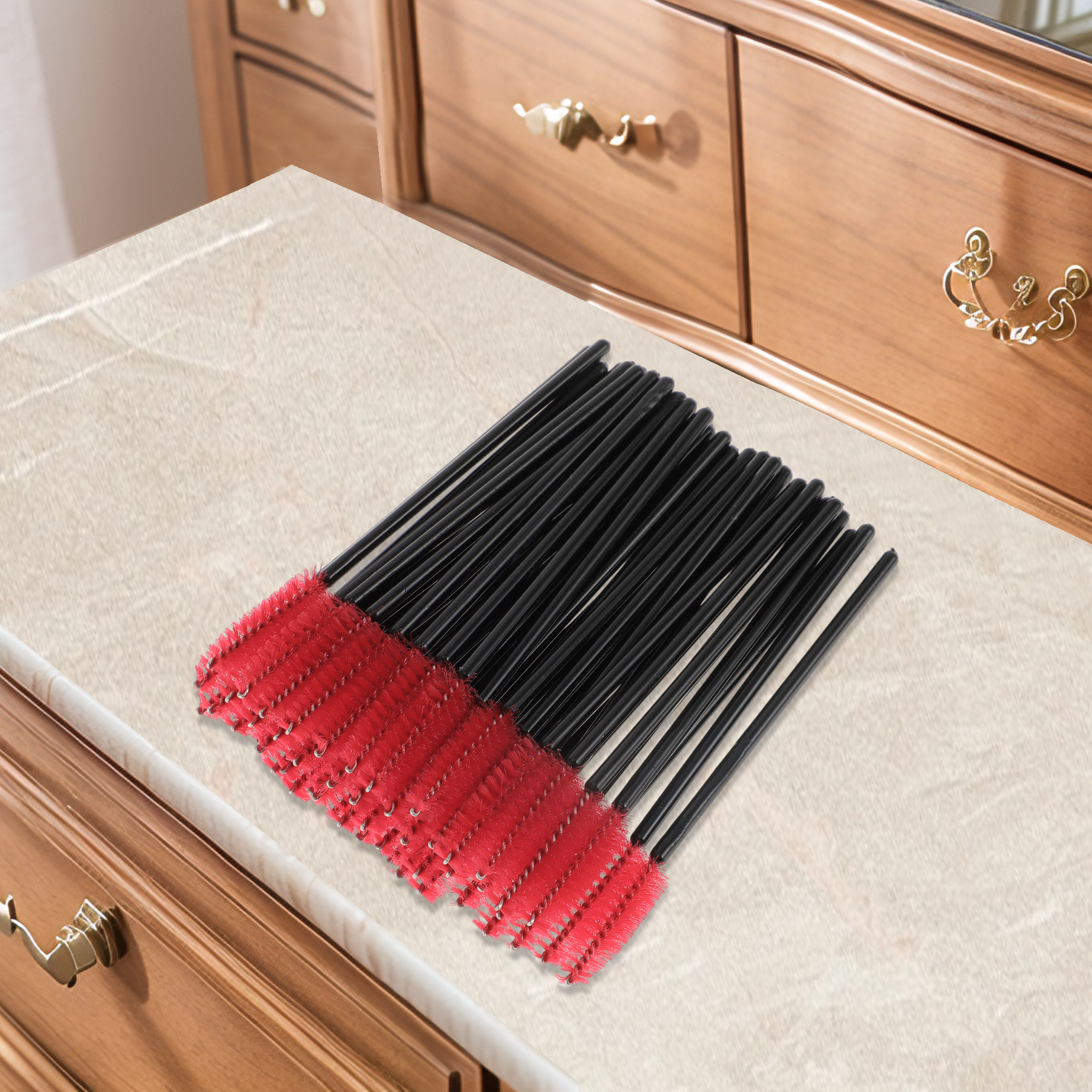 Unique Bargains Convenient Eyebrows Brushes for Travel 50 Pcs Black, Red