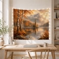 thumbnail image 5 of Autumn Birch Forest and Lake Landscape in Misty Mountains, Serene Watercolor for Nature Lovers, Scenic Wall Art Decor, Thanksgiving Gift, Tapestry Wall Hanging for Living Room and Bedroom, 5 of 7