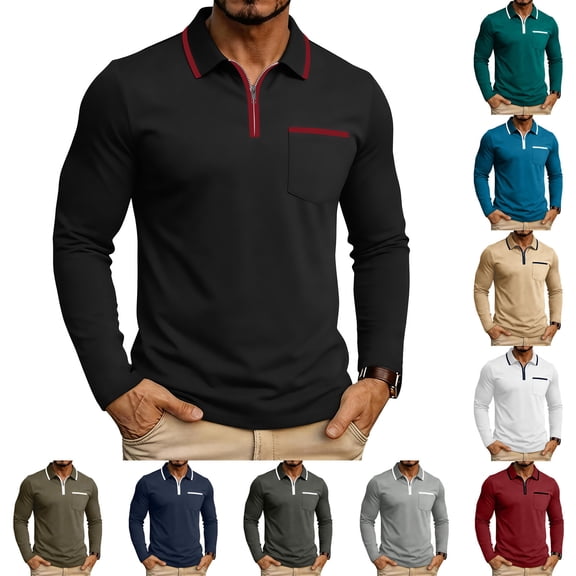LIaqionyy Mens Shirts Quarter Zip Casual Classic Lightweight Long Sleeve Fashion Golf Collared Shirt with Pocket