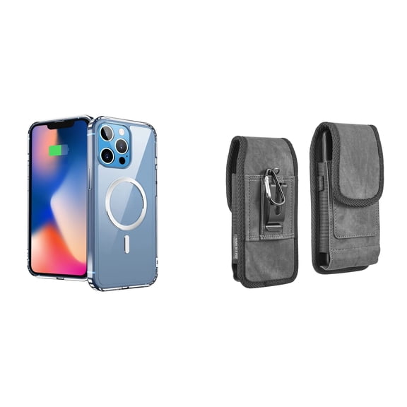 Ultra Clear Case (MagSafe Compatible) and Belt Holster Pouch for Apple iPhone 14 Pro Max - Black
