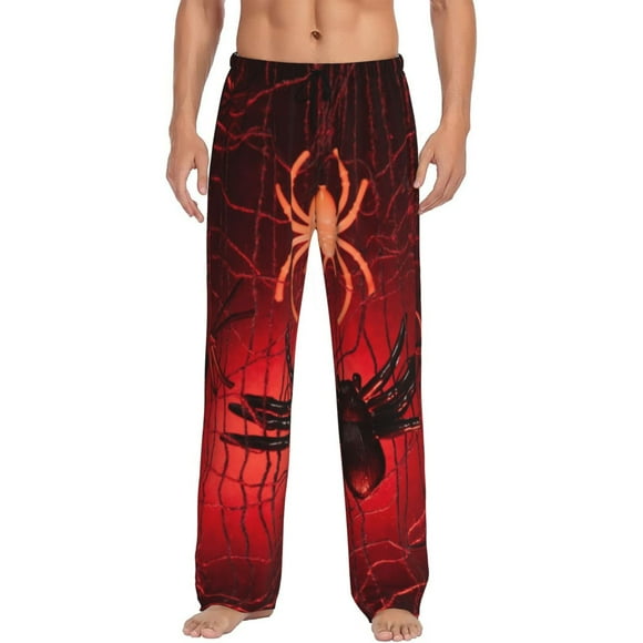 Fotbe Black Spider Web With Spiders Men's Classic Pajama Pants with Elastic Waist and Drawstring Pockets,Pajama Pants Mens Lounge Pants Super Soft-X-Large