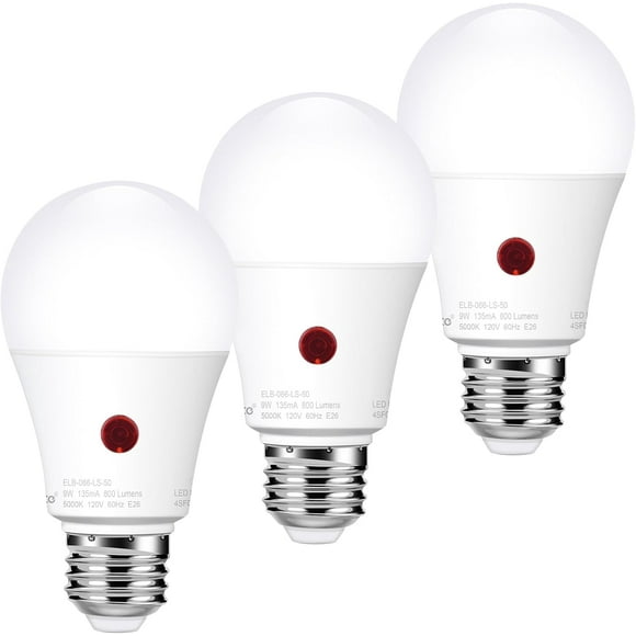 SHIQI-Dusk to Dawn Sensor Light Bulbs, Neutral White LED Bulbs, 60 Watt Equivalent, Automatic On/Off, Porch, Patio,Garage, Hallway, Basement, A19 Size, 9W, E26 Medium Base (3 Pack)