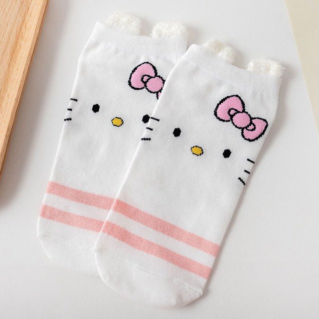 Sanrio-Calcetines de algodón con dibujos animados para niña, medias de dibujos animados Kawaii de Hello Kitty, para estudiantes, de verano