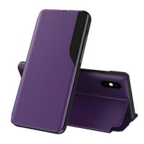 Flip Case for iPhone XS/iPhone X with Kickstand Magnetic Closure Bracket Mirror Window Case, Premium PU Leather Shockproof Anti-Drop Luxury Folio Phone Cover for iPhone XS/iPhone X 5.8 Inch,Purple