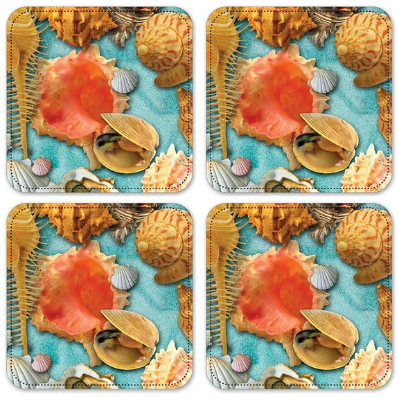 Vinyl Drink Coasters - Set of 4 - Seashells