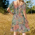 thumbnail image 3 of Vestido Vintage de verano sin mangas para mujer estampado Tropical de orquídeas y flamencos, 3 of 6