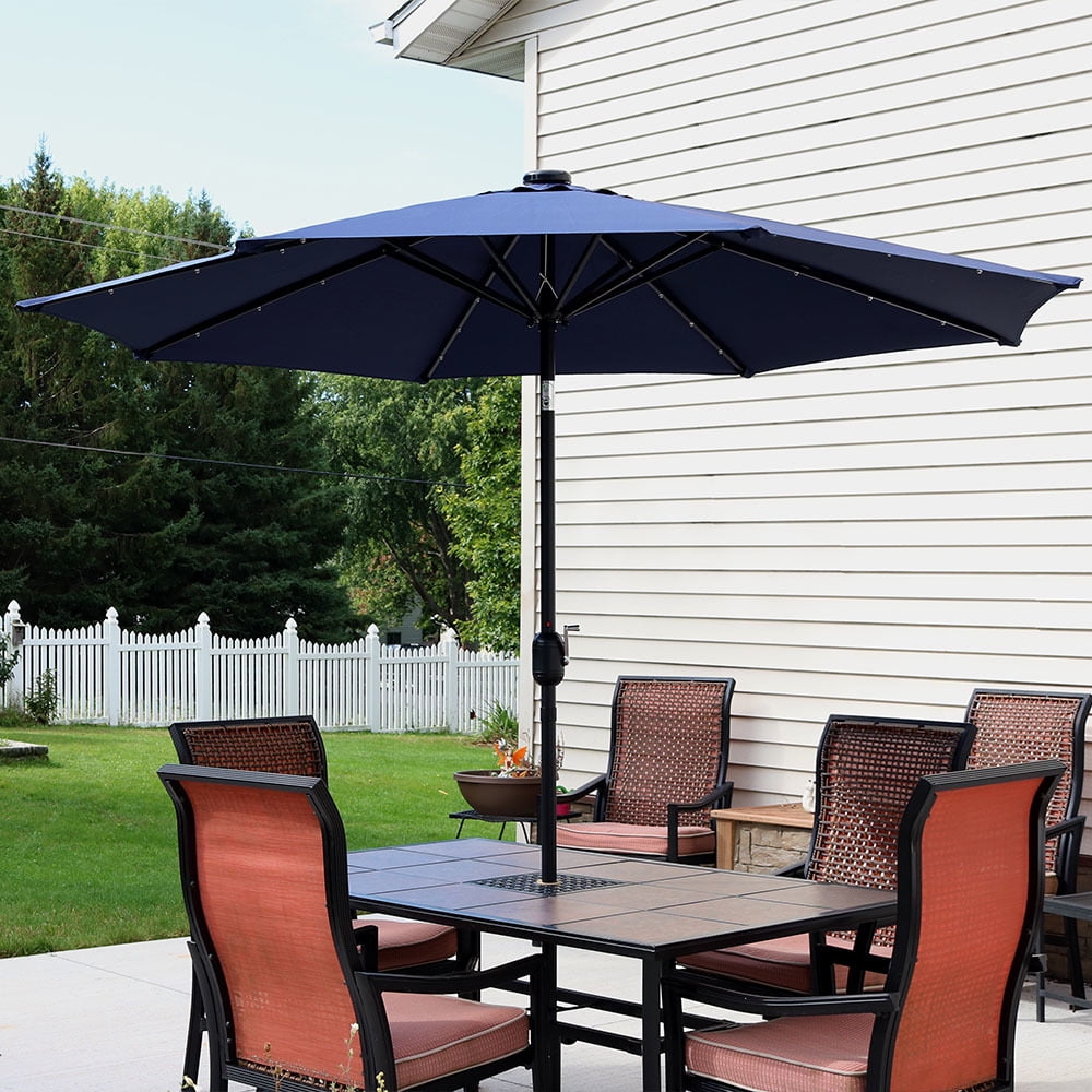 Sunnydaze Solar Outdoor Patio Umbrella with LED Lights, Tilt & Crank
