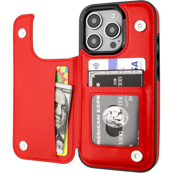 REQO Compatible with iPhone 16 Pro Wallet Case with Card Holder, PU Leather Kickstand Card Slots Case, Double Magnetic Clasp and Durable Shockproof Cover 6.3 Inch