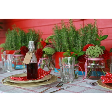 Still Life Table Canvas Print Decoration Gedeckter Table Tablecloth Still Life Stretched Canvas 32 x 24 ()