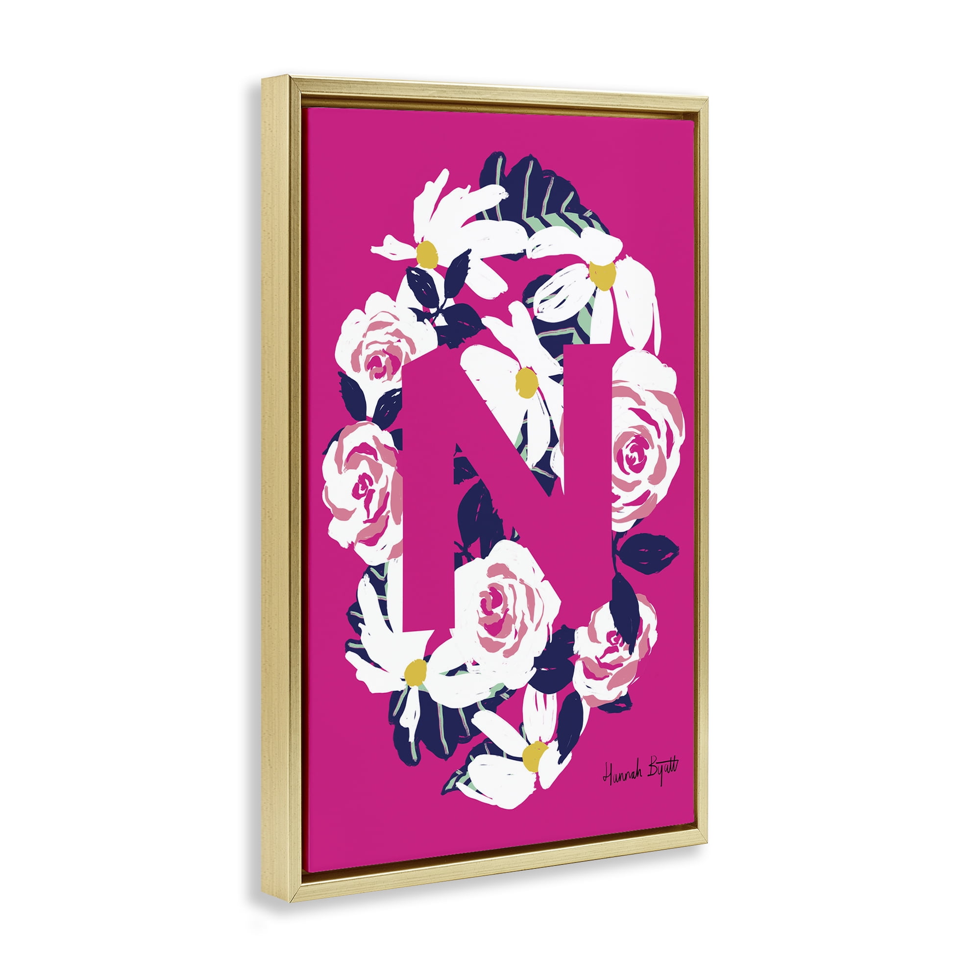 Stupell Industries Floral Bloom Letter N Botanical & Floral Painting Gold Floater Framed Art Print Wall Art, 17 x 25