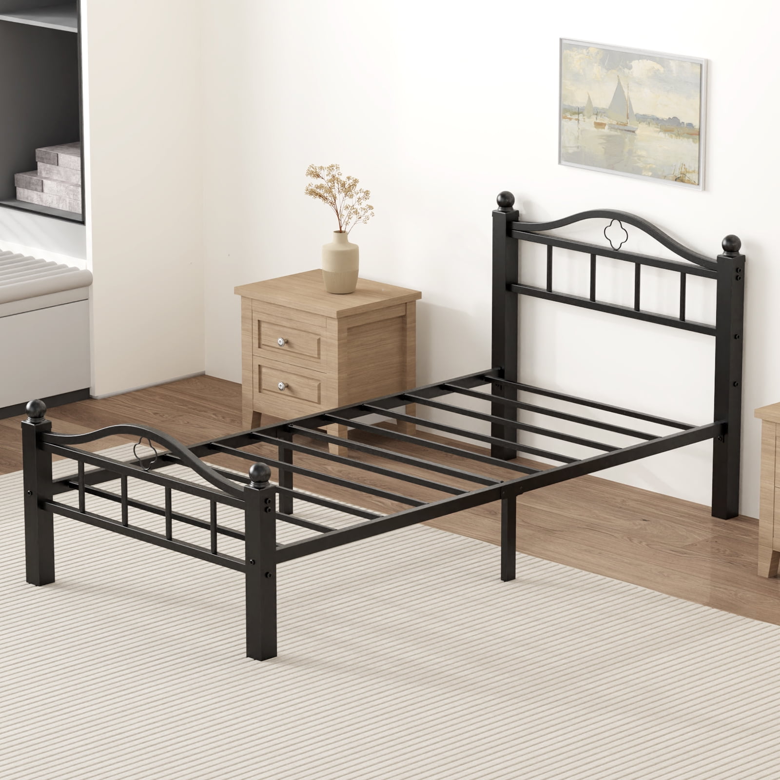 Twin Bed Frame, No Squeak Heavy-Duty Twin Size Bed Frame with Headboard 1500lbs Support & 12" Clearance Storage Tool-Free Setup in 30 Mins for Studios, Dorms, Frequent Movers