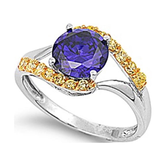 CHOOSE YOUR COLOR Simulated Amethyst Abstract Chic Statement Ring 925 Sterling Silver Band Purple CZ Female Size 6