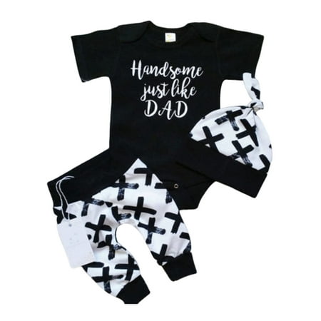 

Newborn Baby Boys Cotton Top Romper+Long Pants Leggings+Hat 3Pcs Outfits Clothes