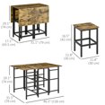 thumbnail image 3 of HOMCOM Industrial 5-Piece Folding Dining Table Set, Drop-Leaf Rectangular Kitchen Table with 4 Chairs for Dining Room, Rustic Brown, 3 of 10