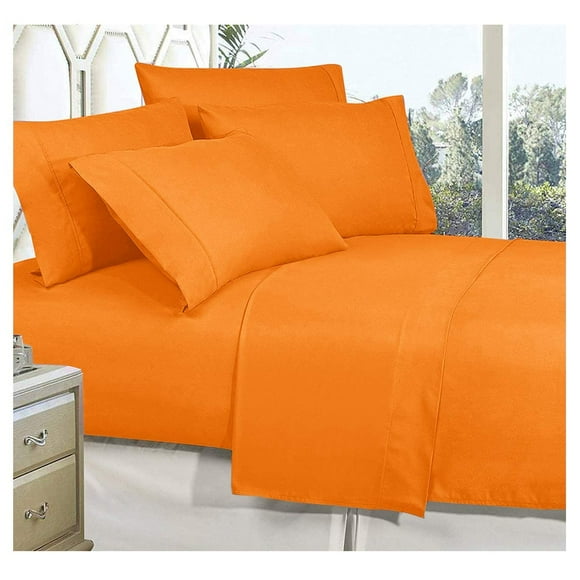 Celine Linen Meilleurs, les Plus Doux, les Plus Confortables Draps de Lit Jamais! 1800 Fils Qualité Égyptienne Résistant aux Plis Ensemble de Draps 4 Pcs avec Poches Profondes, California Très Grand, Orange Vif
