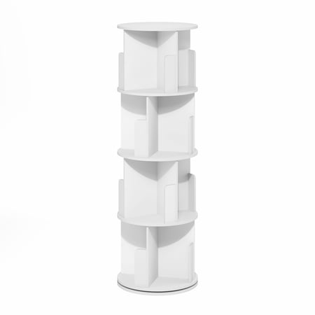 Furinno Daly 4-Tier Freestanding Rotating 360 Display Bookshelf Bookcase Storage Rack White