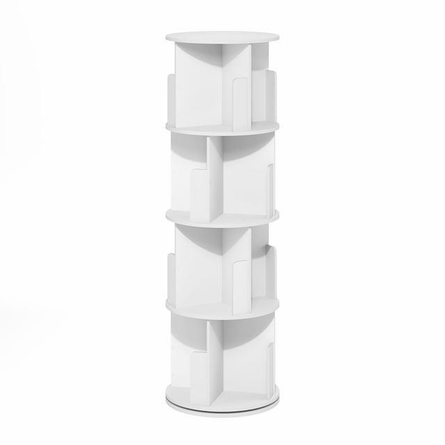 Furinno Daly Bibliothèque Autoportante Rotative à 4 Niveaux à Affichage 360, Étagère à Livres, Étagère de Rangement, Blanc