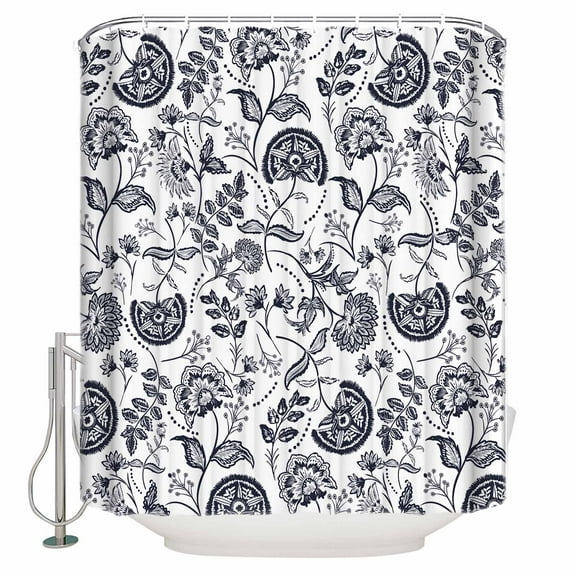 54x78 Inch Shower Curtain Decorative Dark Blue Farmhouse Bathtub Bath Curtains Fabric Waterproof Bathroom Decor Floral Floral Plant Leaf Vintage Small Stall Shower Curtain Set with 12 Hooks