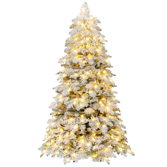 Costway 6 FT Artificial Snow-flocked Christmas Tree with 130 Balls, Lights, 616 Branch Tips